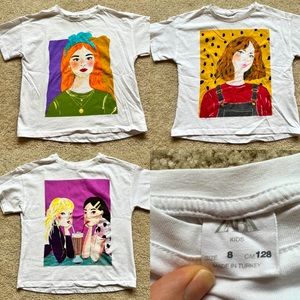 Zara Girls Size 8 <lot of 3> graphic tees, painted girls collection!